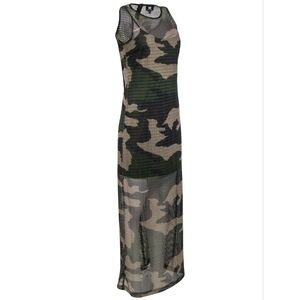 W by Worth Fatigue Green Camo Mesh Maxi Dress